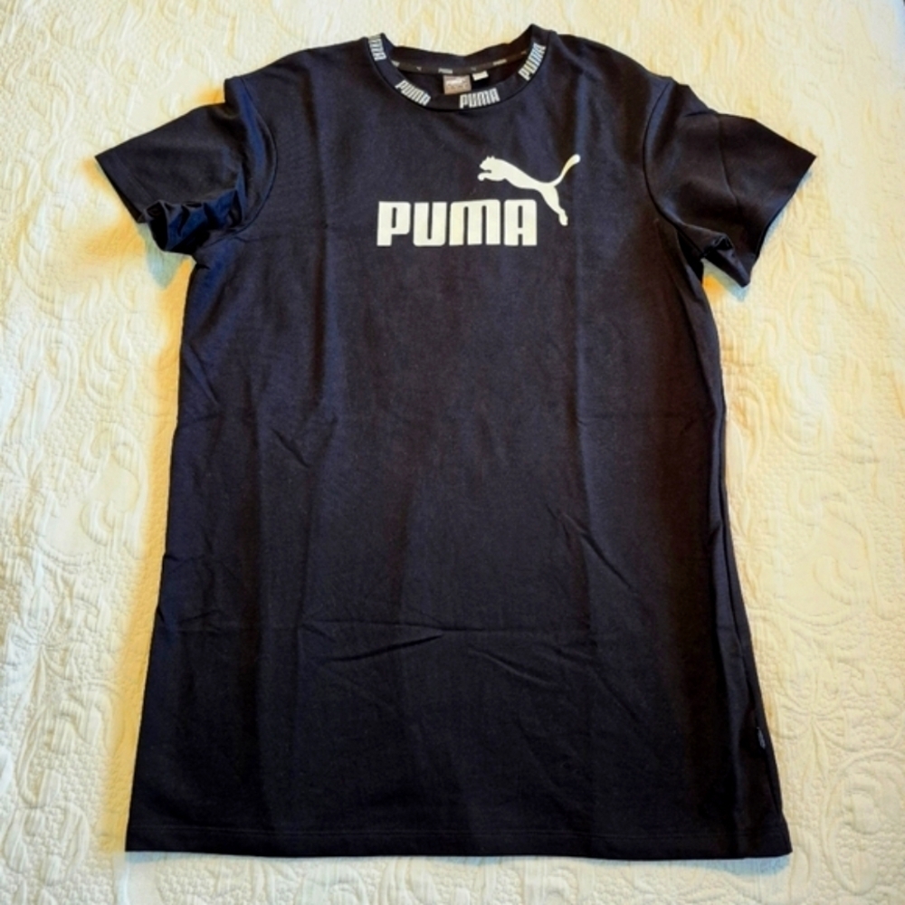 Puma Amplified women's size Medium Tee Dress black with white print NWOT